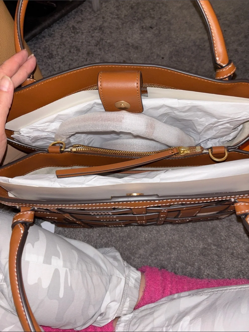 Tory Burch Tan and Cream Woven Tote